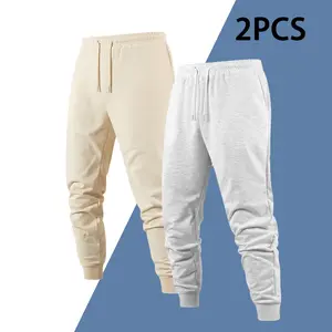 2-Piece Men’s Jogger Pants Set with Adjustable Drawstring Waist and Tapered Ankle Cuffs Designed for Sports, Home, Casual Wear, and Training in a Simple Modern Style