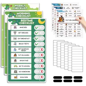 3 in 1 Upgraded Slider Bedtime Morning Weekly Routine Chart for Kids Magnetic Chore Chart with Cute Chore Stickers Cute Visual Schedule