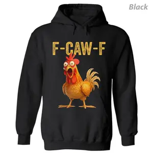 F-Caw-F Rooster Graphic Hoodie, Funny Cotton Pullover for Men and Women, Casual Long Sleeve Hoodie with Cartoon Chicken Print, Apparel Made in the USA	