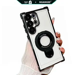 NganGee Protective Four Corners Air Cushion Anti-Drop Phone Case for Samsung S26 Ultra S25 Ultra S24 Ultra S23 Ultra with Sticky Stand & Olated Clear Bracket Smartphone Cellphone Cover Holder Protection Casing