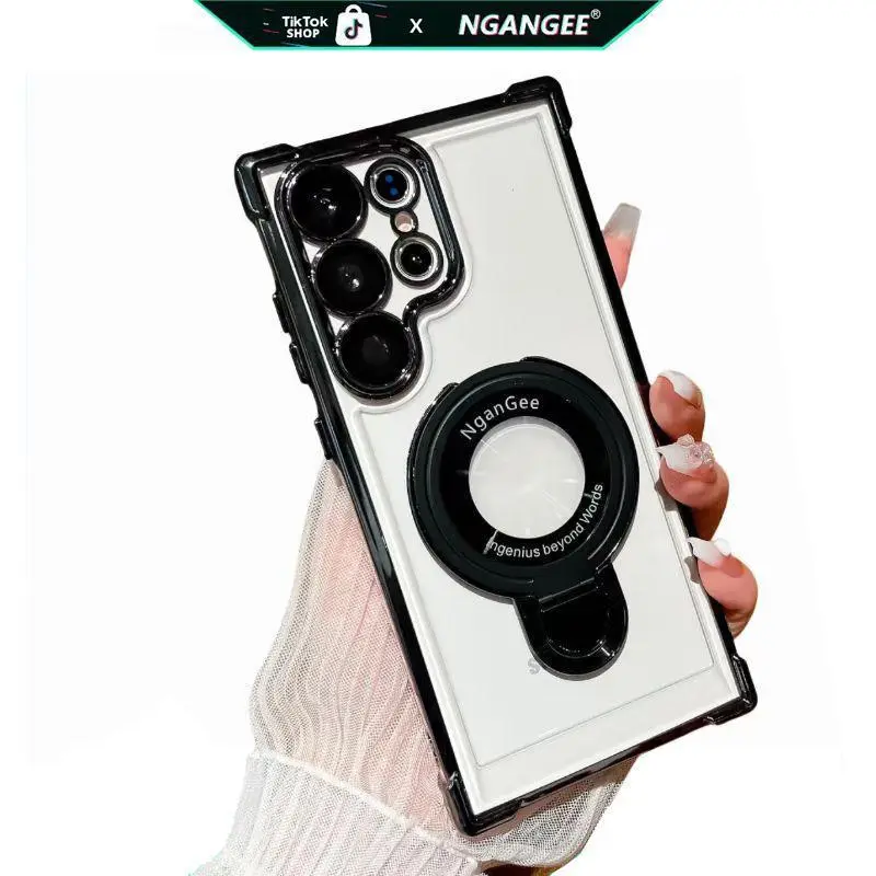 NganGee Protective Four Corners Air Cushion Anti-Drop Phone Case for Samsung S26 Ultra S25 Ultra S24 Ultra S23 Ultra with Sticky Stand & Olated Clear Bracket Smartphone Cellphone Cover Holder Protection Casing
