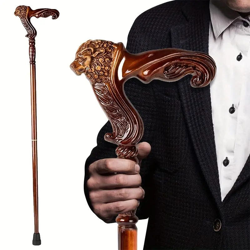 Fashionable Lion Head Gentleman's Cane - Elegant Luxury Decorative Scepter, Premium Unisex Wooden Walking Stick for Role-Play, Vintage Couples & Gift, with Ergonomic Comfort Grip-#SummerWins#DealsForYouDays#father'sdaygift Tool