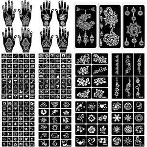 229pcs Henna Tattoo Stencils, 19 Sheets Temporary Tattoo Stencils for Women Face Body Paint DIY Art Glitter Airbrush Tattoo Pack
