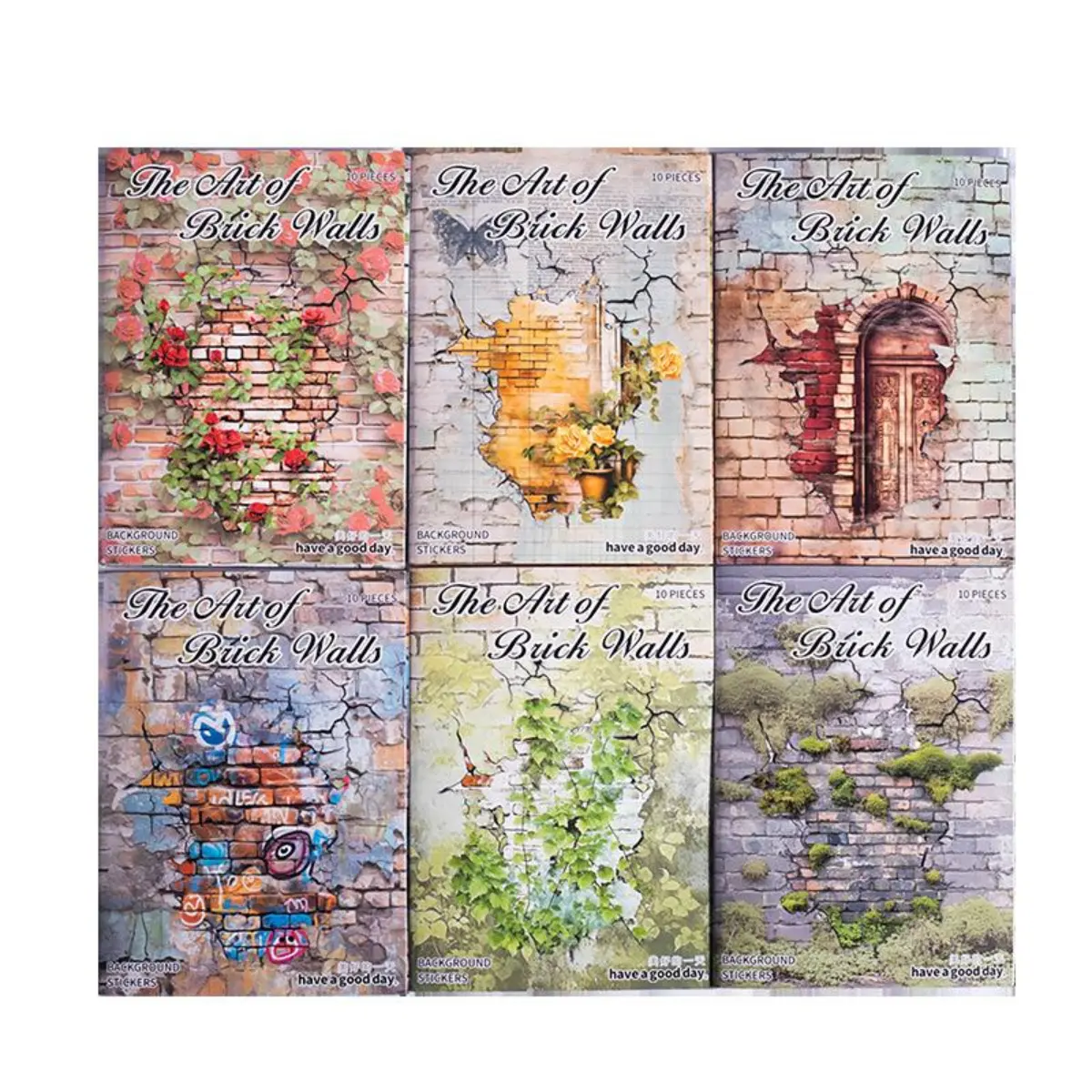 60-Piece Vintage Washi Paper Art Stickers Sheet, Adhesive Labels & Stickers with Moss, Floral, Green Vine, Graffiti, Door Window Themes for DIY Notebook Scrapbook Embellishment (Office Stationery Supplies)