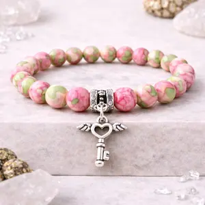 Pink Rain Flower Jade Charm Bracelet 8mm Natural Crystal Beads for Love, Serenity & Emotional Balance Handmade Healing Energy Jewelry