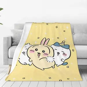 Chiikawa Usagi Hachiware Manga Flannel Throw Blankets Cute Japanese Anime Blankets for Sofa Travel Super Soft Bedding Throws