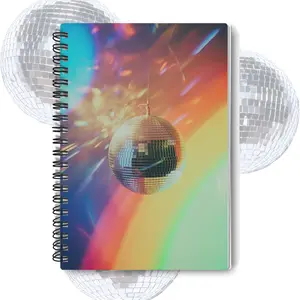 Disco Ball Rainbow Spiral Notebook 6"x8" with 118 Ruled Pages Smooth 90gsm Paper Metal Spiral Binding and Document Pocket for Travel Journaling