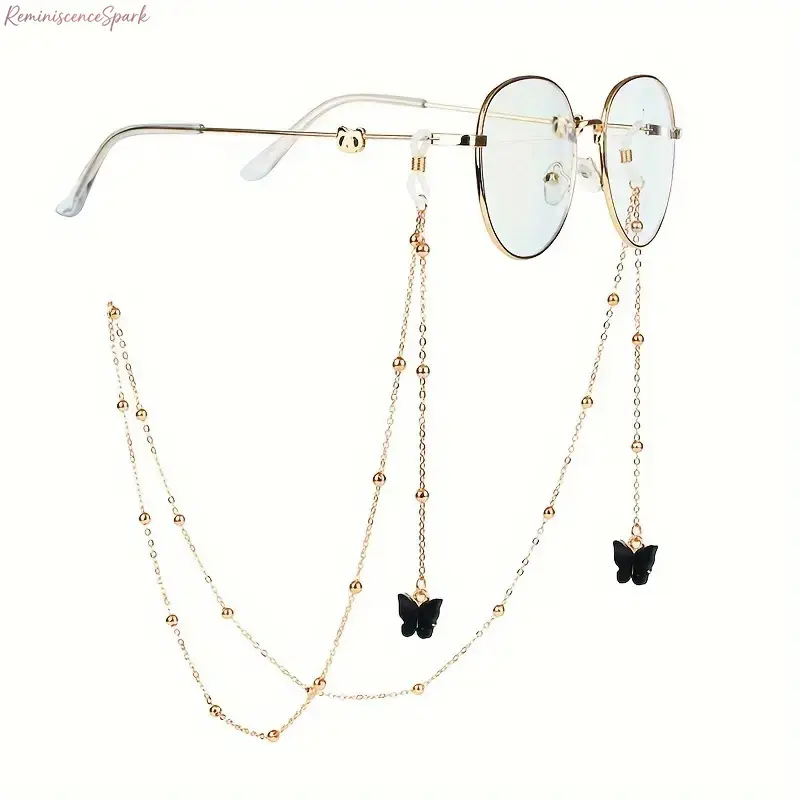 Butterfly & Bead Glasses Chain for Women, Elegant Decorative Eyewear Lanyard. Fashionable accessory with exquisite ornament design, matches daily outfits, parties and casual looks to elevate your style.