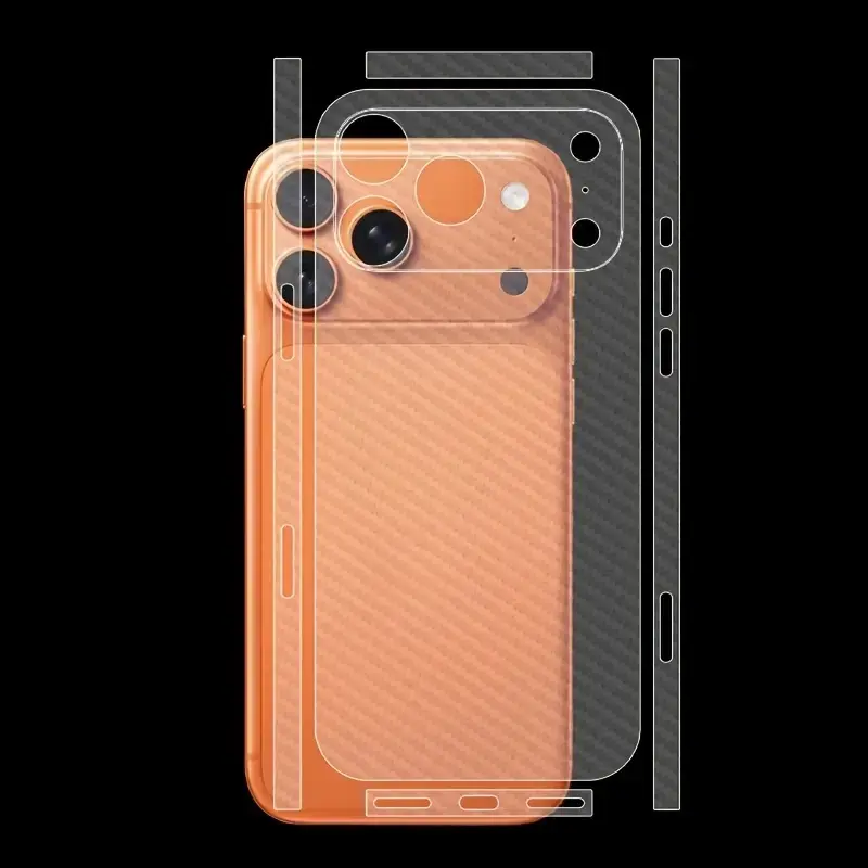 Separate Full Coverage Back Film + Side Sticker for iPhone 17 Pro Max/17pro Smartphone Carbon Fiber Shockproof Anti Drop Protection, Transparent Sparkle Screen Protector Accessories
