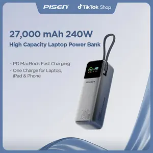 PISEN 240W Super Fast Charging 27000mAh Laptop Power bank Portable Charger with Triple 140W USB-C Ports, Built-in Retractable Cables, Flight-Approved for Travel, iPhone 16/15 Series, MacBook, Samsung, and More