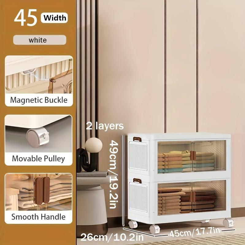 Collapsible Plastic Stackable Locker - 1-5 Layers, Large Capacity with Doors & Wheels, Easy Assembly, Space-Saving Indoor Storage Cupboard for Bedrooms, Kitchens