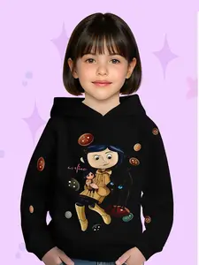 Ghost Mom Exclusive! Caroline Doll + Cat Button Element Kids Cool Hooded Sweatshirt, Cute Long Fitted Style, Fall & Winter