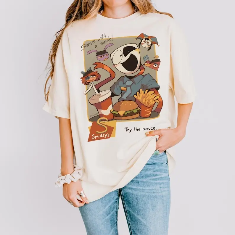 Digital Circus Spudsy's Shirt, Gangle Jax Fast Food Graphic Tee, Comfort Colors Retro Animation Gift