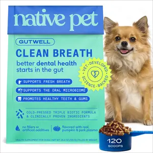 Native Pet GutWell Clean Breath - Dog Breath Freshener & Dental Care Food Topper - Dog Teeth Cleaning to Reduce Plaque & Tartar - Promotes Fresh Breath with Targeted Triple-biotic Oral Care Blend - 120 Scoops