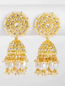 Dome Jhumkas With White Beads