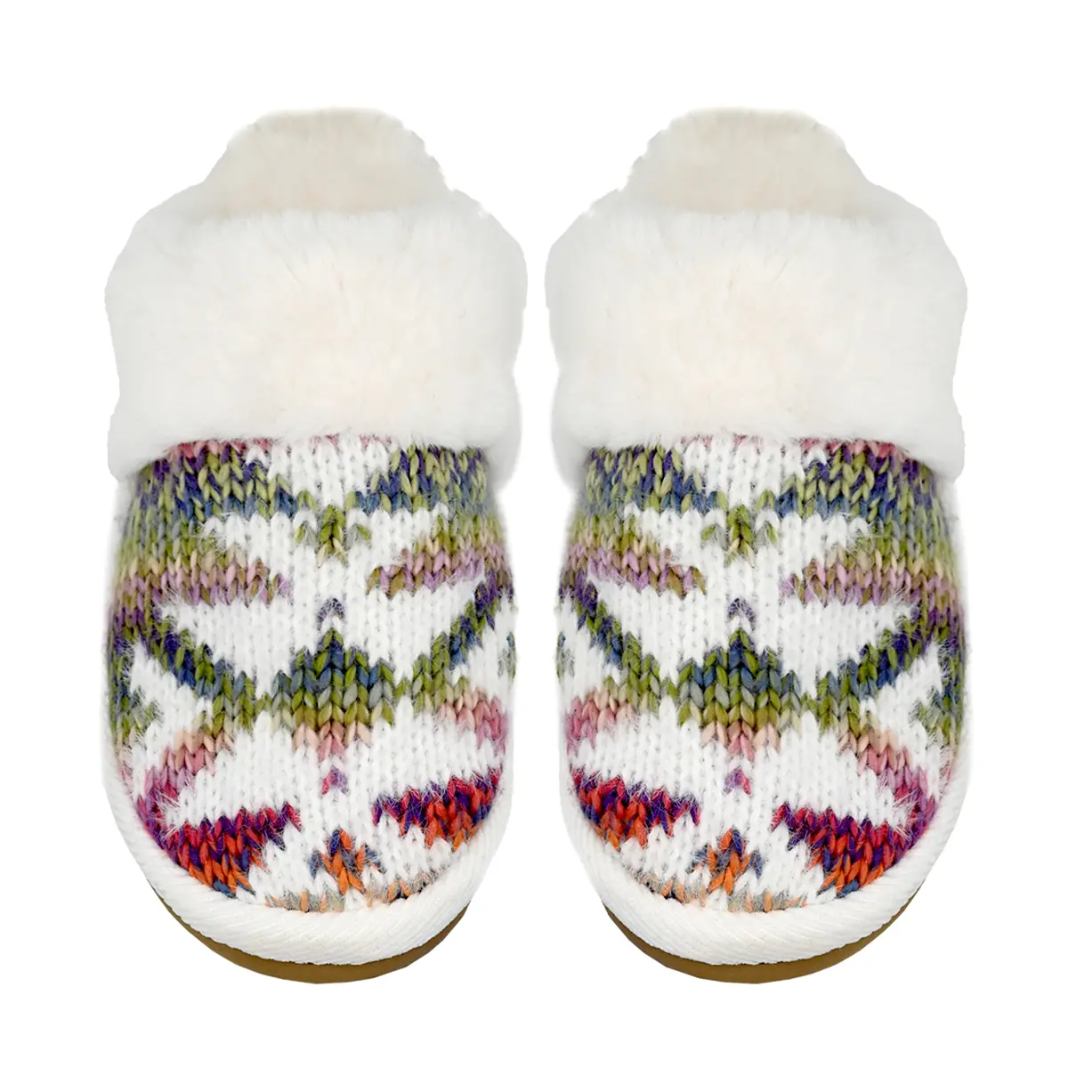 Beanie Trendify C.C. Ombre Aztec Knitted Slippers with Faux Fur Cuff Shoe, Women's Fluffy Winter Footwear, Indoor/Outdoor Comfort Slipper Girl Flipflop
