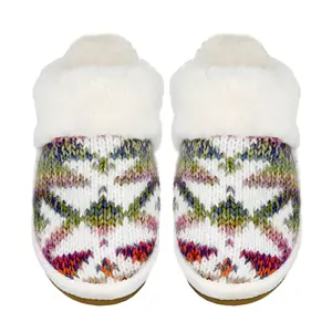 Beanie Trendify C.C. Ombre Aztec Knitted Slippers with Faux Fur Cuff Shoe, Women's Fluffy Winter Footwear, Indoor/Outdoor Comfort Slipper Girl Flipflop