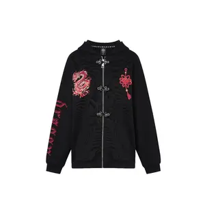 TCH Luxury Red Dragon Rhinestone Sparkle Hoodie Jacket Oversized