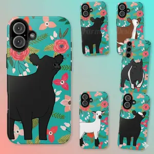 Livestock Floral on Teal Tough Phone Cases | iPhone | Heifer Lamb Goat Pig Chicken