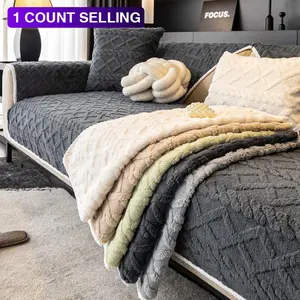 sofa cover Solid Color Cotton Velvet Sofa Cushion, 1 Count Simple and Modern Sofa Cover, Anti Slip Sofa Cover Cushion for Home Living Room Bedroom, Washable Sofa Slipcover