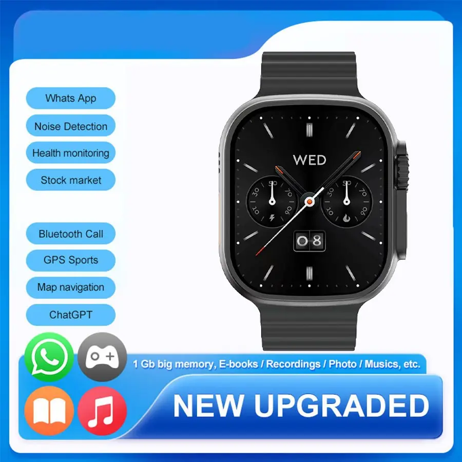 Ai Smartwatch Compatible Android iOS, 2.2 Inch HD Screen, Bluetooth-compatible Calling, Fitness Tracker, Navigation, IP68 Waterproof, Heart Rate & Sleep Monitoring