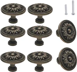 Flower Shape Cabinet Drawer Knobs, Antique Bronze Dresser Drawer Handles 8 count, Flower Shape