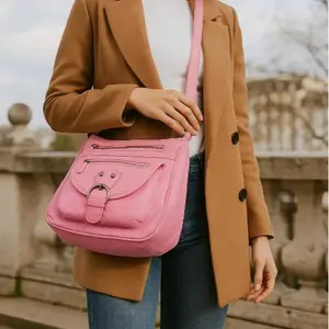 Ampere Creations Lorie Crossbody Bag - Soft Vegan Leather with Buckled Front Pocket & Adjustable Strap - Dual Zipper Compartments - Casual Style - 3 Exterior Pockets - Comfortable & Versatile - Silver-Toned Hardware