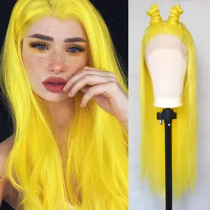 MIRELLE Yellow Wig - 13x6 Synthetic Lace Front Wigs for Women - HD Lace Straight Frontal Wig Pre-Plucked with Baby Hair Heat Resistant Fiber 30 Inches 220 Density