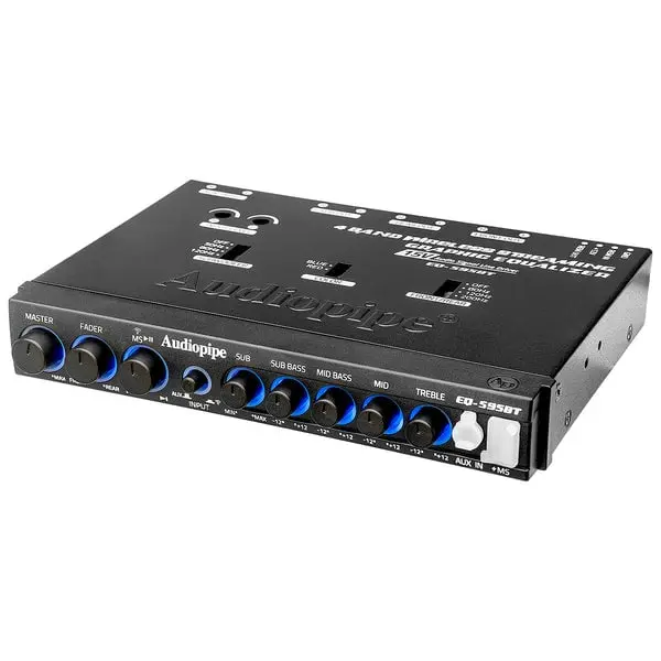 Audiopipe EQ-595BT 4-Band Adjustable Durable Graphic Equalizer with Wireless Streaming, Subwoofer Compatibility, and Device Connectivity