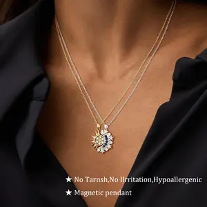 Sun and Moon Magnetic Pendant Necklace for Women, Nickel-Free Copper, Lightweight & Comfortable, Elegant Jewelry Gift for Party, Love & Back to School