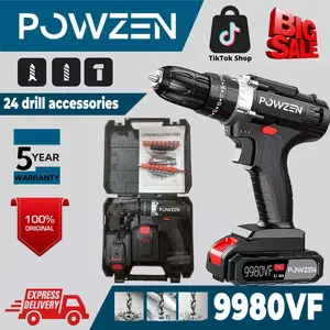 POWZEN Cordless Drill 21V Electric Drilling Set Utility Drill Cordless Set with Battery and Charger 21 Volt Professional Tool