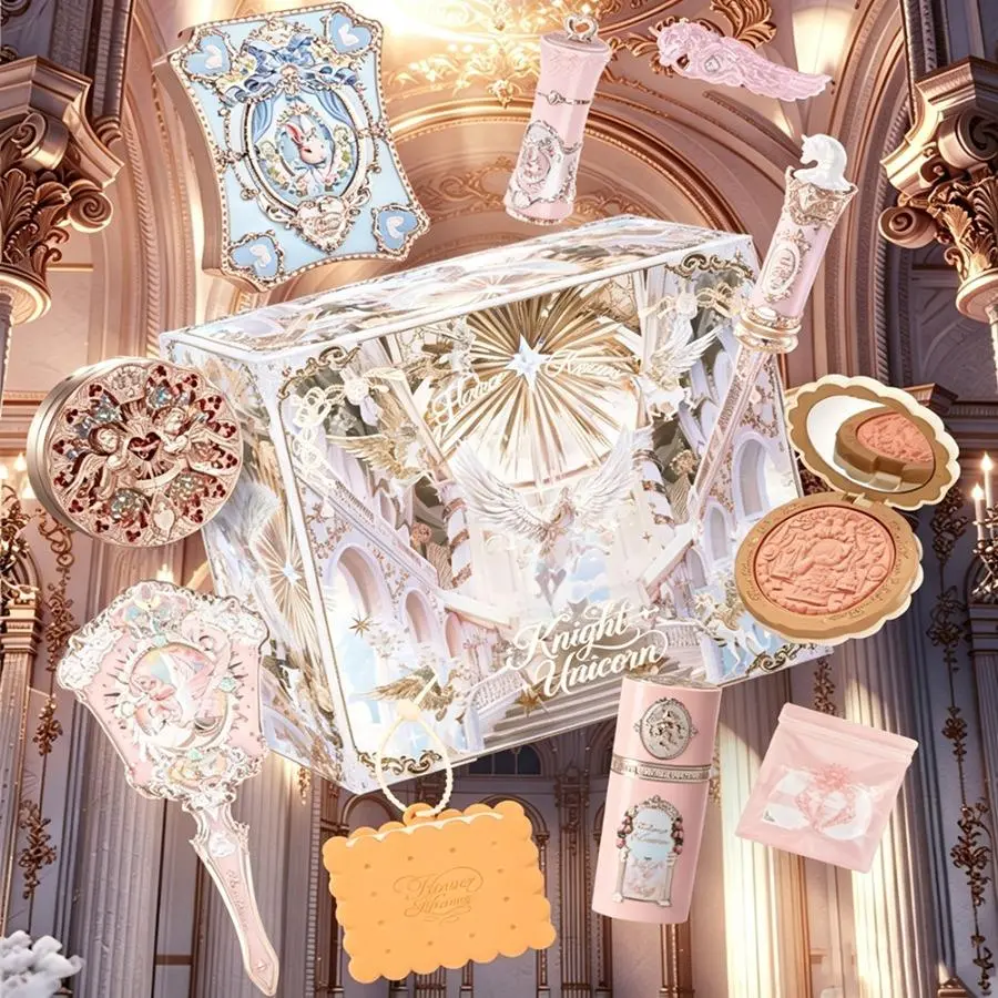 Flower Knows Knight Unicorn Starry Night Gift Set Blush,Highlighter & Eyeshadow Palette, All-in-One Face Makeup Kit Box