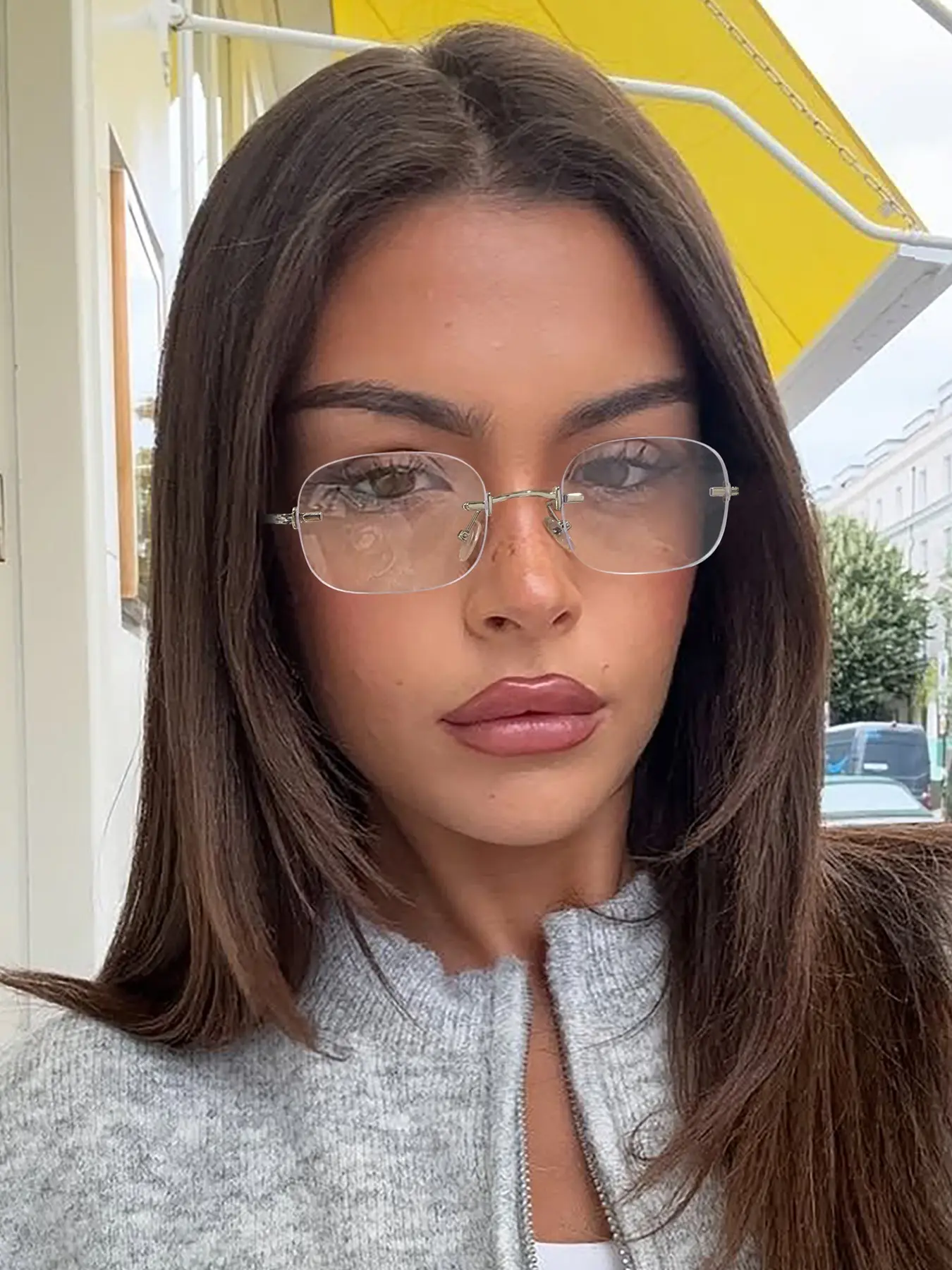 Women's Small Square Metal Frame Glasses, Borderless Plain Eyeglasses, Elite Professional High Intelligence, Silver Color