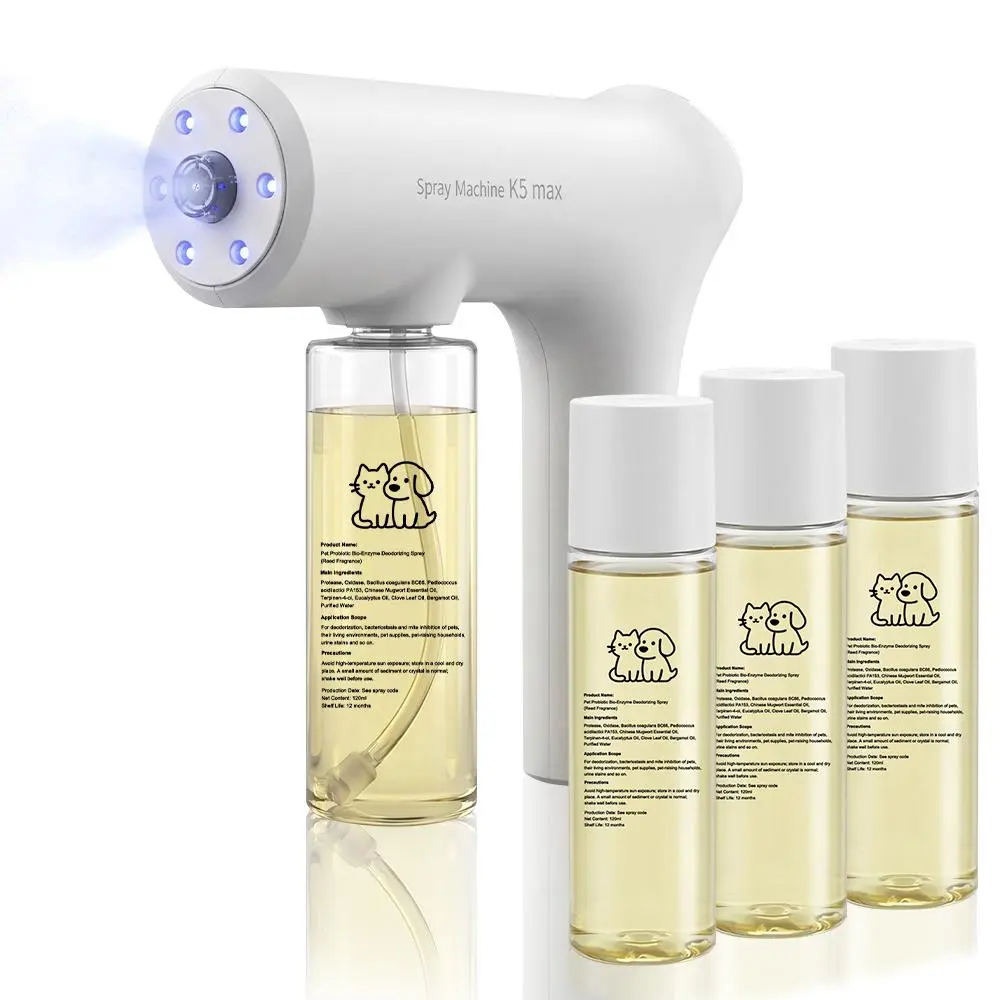 Nano Blue Light Probiotic Deodorizer, indoor odor removal, pet deodorant. Bio-enzymes break down urine, disinfect and deodorize, Plant-extracted, safe and non-toxic for pets, Floral scent Air Freshener Spray