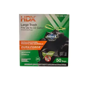 HDX 33 Gal. Black Rodent-Repellent Draw String Large Trash Bag (50-Count)