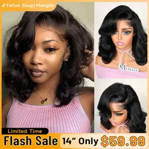 [Upgraded 7x6 Lace] Menglle Hair Glueless Pre Cut Lace 7X6 Bouncy Body Wave Lace Front Wigs Ready To Go Short Bob Human Hair Wigs Side Part Beginner Friendly#greenish#TikTokShopSpringGlowUp