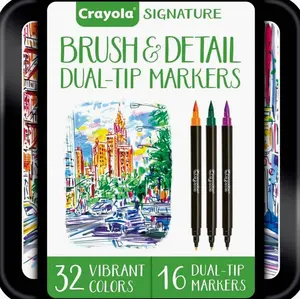 Crayola Brush & Detail Dual Tip Marker Set, 16 Markers, 32 Colors, Adult Coloring Markers, Gifts for Teens & Adults