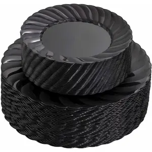 100 count Black Plastic Plates, Heavy Duty Black Disposable Plates Including 50 count 9inch Dinner Plates & 50 count 6.5inch Dessert Plates -Hard Plastic Plates for Party Wedding Bridal Shower