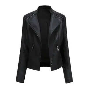 Women’s Slim Fit Lightweight Motorcycle Jacket – Navy Blue with Zipper Detailing, Stylish Autumn/Winter Casual Outerwear