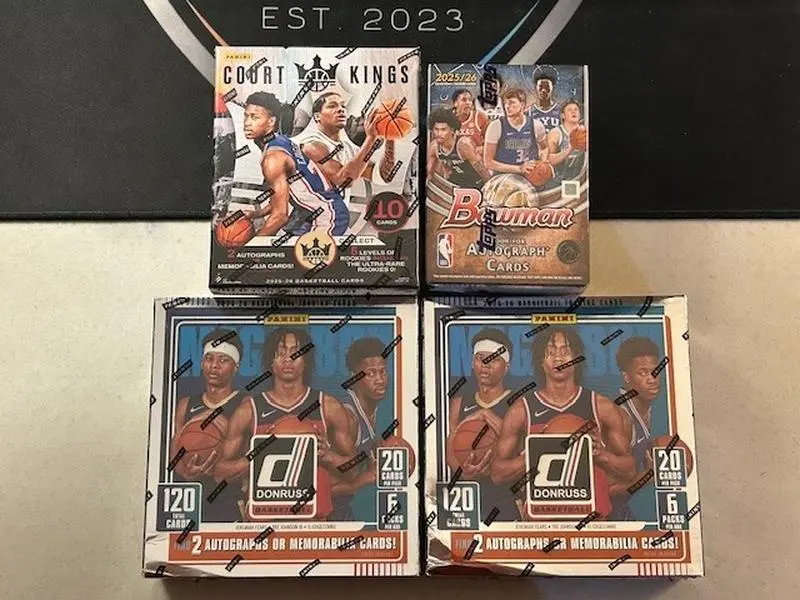 TT#106 - 2025-26 Panini Court Kings Hobby - 2-2025-26 Donrus Mega Boxes - 2025-26 Bowman Blaster - 2025-26 ghostwrite NBA Game Face