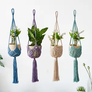 Handmade Cotton Rope Plant Hanger – Macrame Flower Pot Holder, Hanging Basket for Indoor Outdoor Plants, Modern Simple Style, Bohemian Woven Home Decor for Living Room Balcony