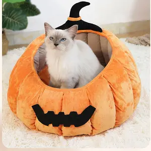 Pumpkin Cat Bed & Dog Bed All-Season Pet House Winter Warm Sleeping Pad Halloween Cartoon Design Cozy Sleeping Pad for Cats and Dogs