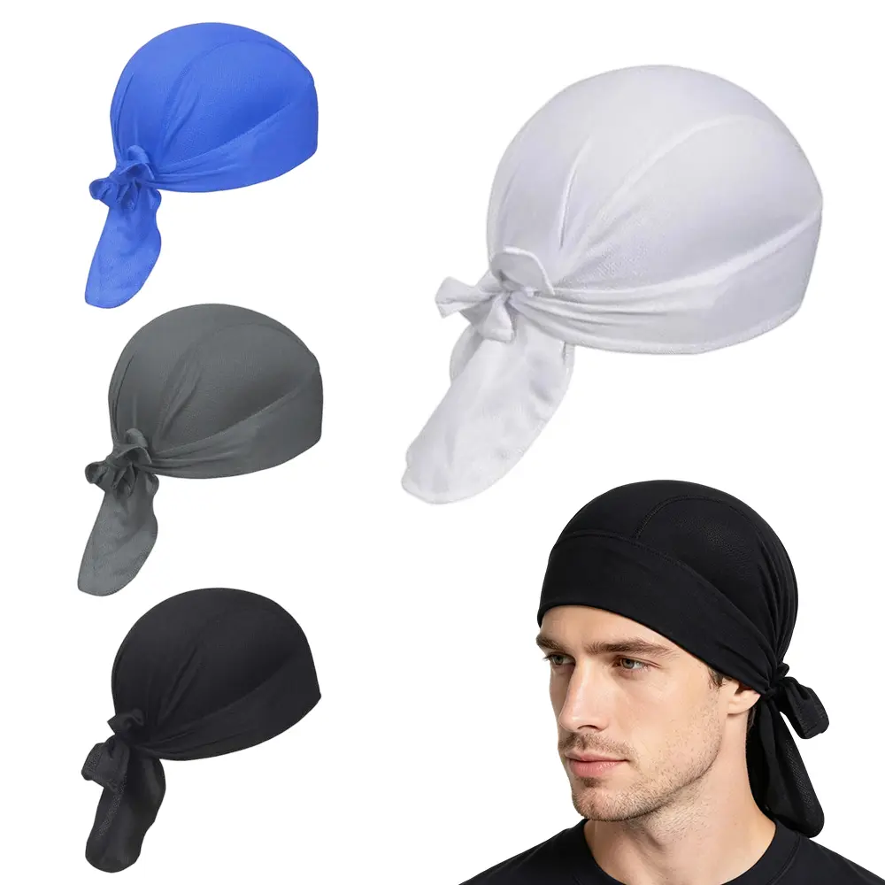 Men's 4Pcs Bandana Tie Skull Caps, Moisture-Wicking Fabric Do Rags, Helmet Liner Hats for Outdoor Cycling Male Wear