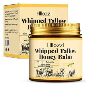Whipped Grass-Fed Beef Tallow Honey Balm Vanilla Scented 4 Oz Moisturizing Cream for Soft Smooth Skin Handmade All Natural Moisturizer