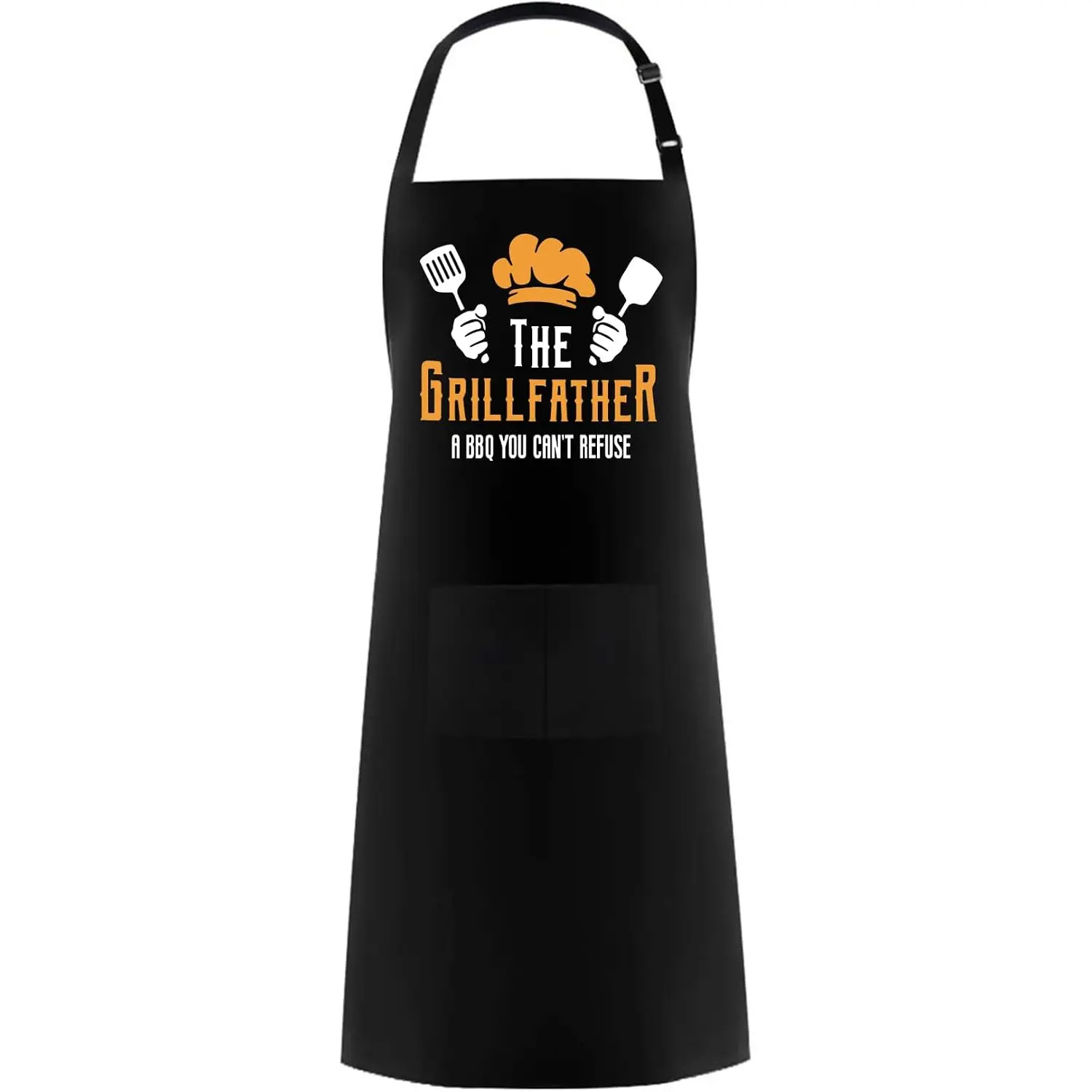 Funny Adjustable Aprons Baker Costume with Pocket Cook Grill BBQ Chef Apron Gifts for Fathers Mothers Day Birthday (The Grill Father, Black)