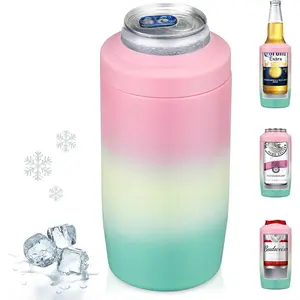 Slim Can Cooler, 4-in-1 Double Walled Stainless Steel Insulated  Can Holder, Works With All 12 Oz Cans,Bottles & As A Pint Cups - Rainbow