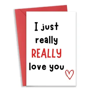 Romantic Greeting Card for Couples, "I Just Really Really Love You" Anniversary Gift, Cute Valentine's Day Card with Red Envelope, High-Quality Cardstock for Husband Wife Girlfriend Boyfriend, Heartfelt Expression of Love 💌❤️🎁