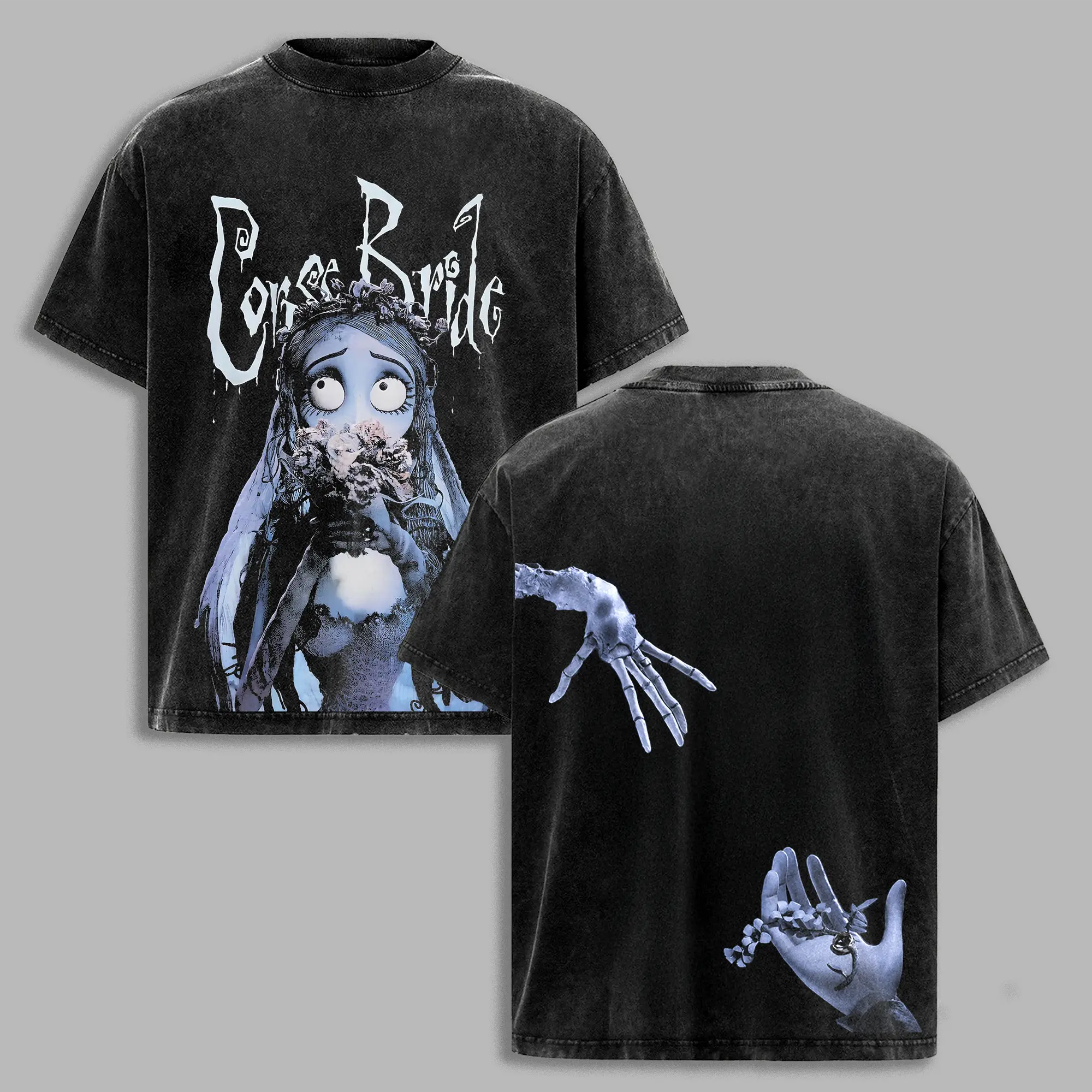 Corpse Bride Gothic Couple T-Shirt, Halloween Skeleton Hand Graphic Tee, Dark Romance Vintage Streetwear Gift