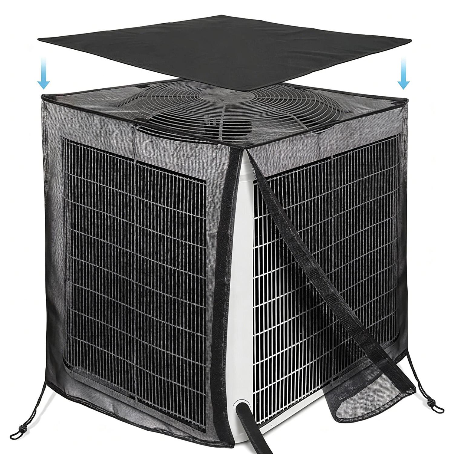 Air Conditioner Covers for Outside, Full Mesh With Detachable Waterproof Top, Breathable & All Seasons, Central AC Unit Protector Against Leaves, Weeds, Cottonwood and Debris(4 Sizes)