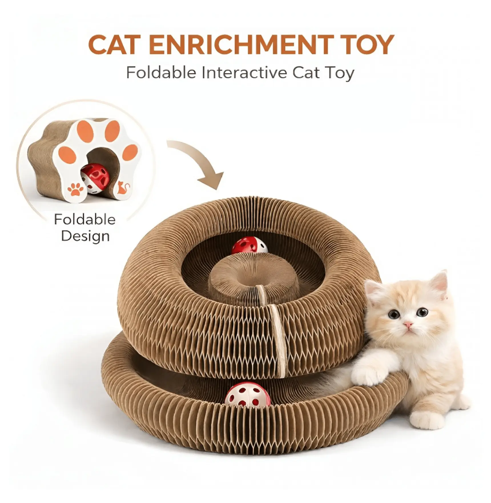 Cat Scratcher Board 2 Pack - Foldable Accordion Cat Scratch Toy with Ball - Interactive Cat Scratch Pad for Kittens & Cats - Calming Cardboard Scratcher default title